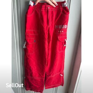 Mudd Girls Red Cargo Pants Size 7 Y2K 90s Vintage Casual Relaxed Fit